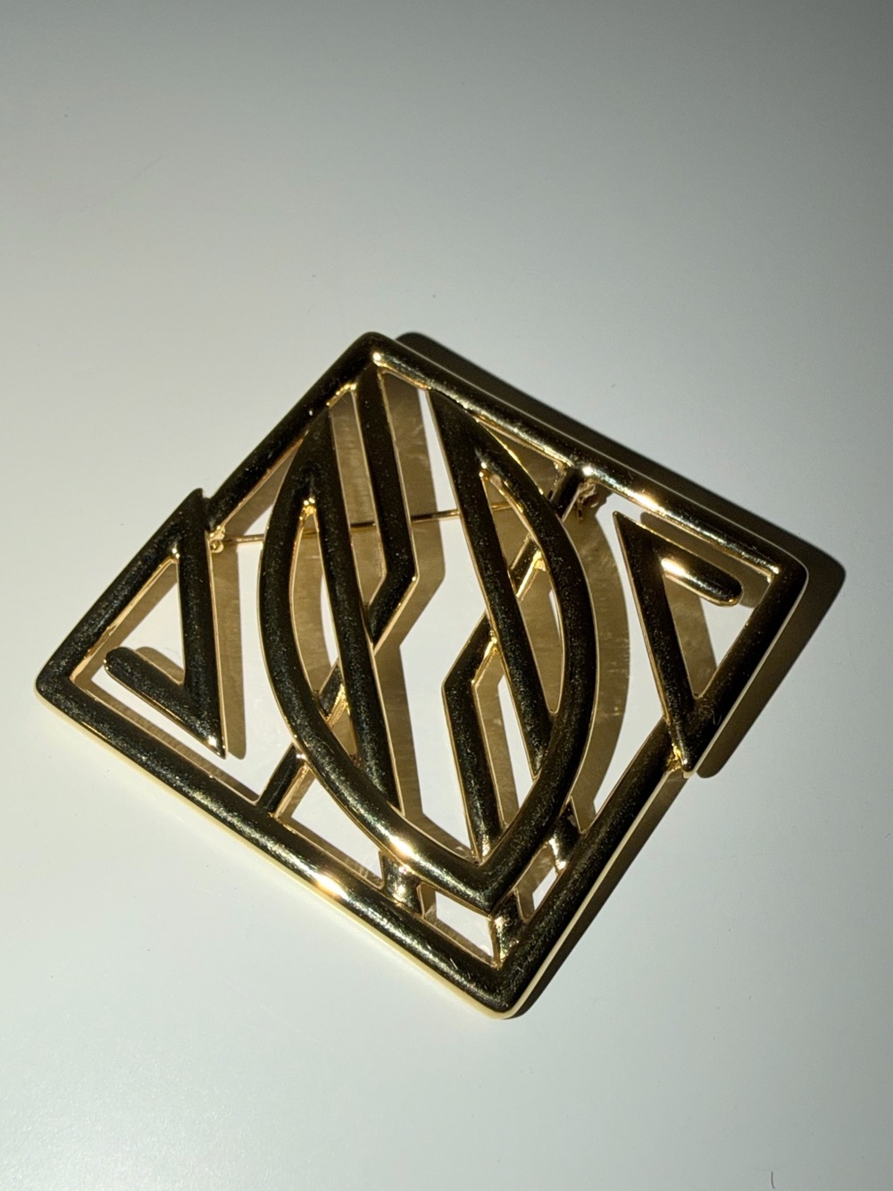 Vintage Signed Monet Large Gold-Tone Couture Art Deco Pin Brooch